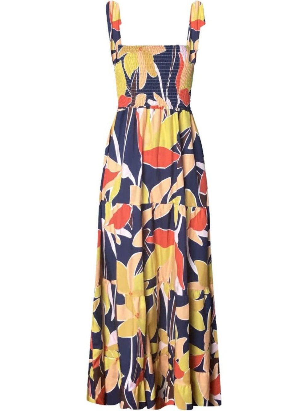 Women's Navy Floral Sleeveless Square Neck Ruffle Flowy Imported Maxi Dress